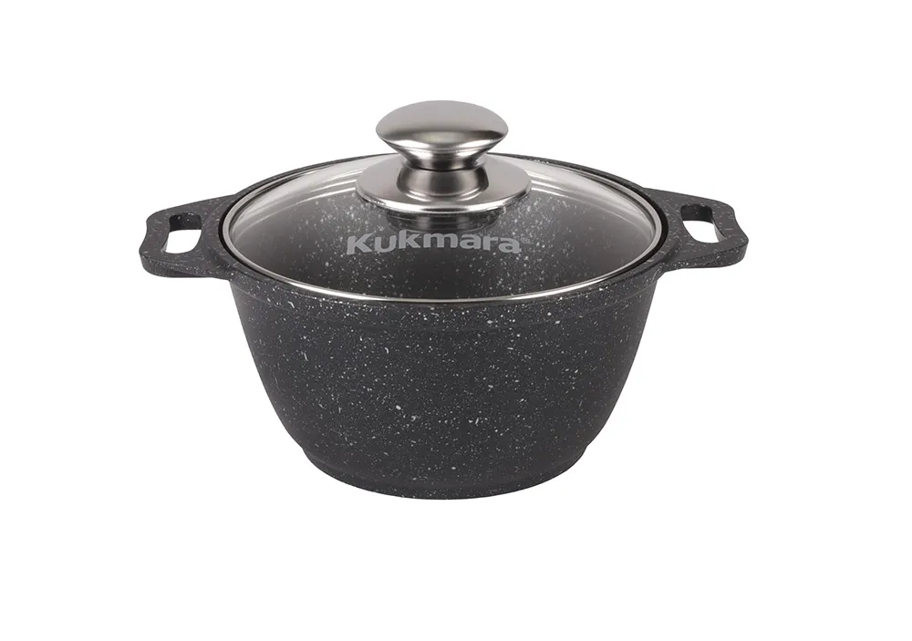Кастрюля 1л со стеклянной крышкой, АП (темный мрамор)