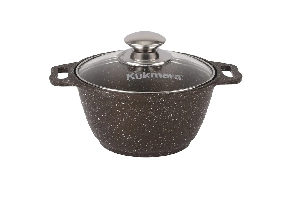 Кастрюля 1л со стеклянной крышкой, АП (кофейный мрамор)